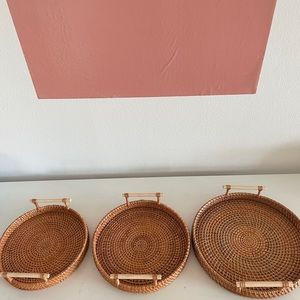 Set of 3 Rattan Woven Nesting Trays